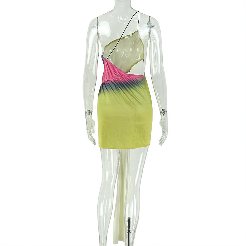 Yellow One Shoulder Bodycon Mini Dress - Ruched Cutout Backless Party Dress