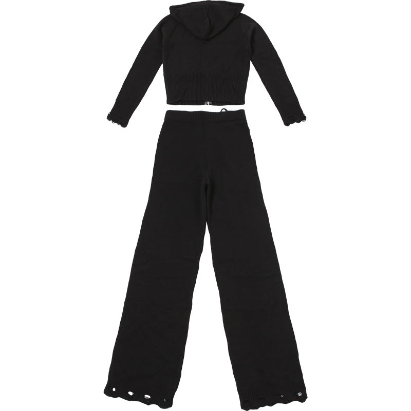 Hooded Zipper Cardigan & Pants Set