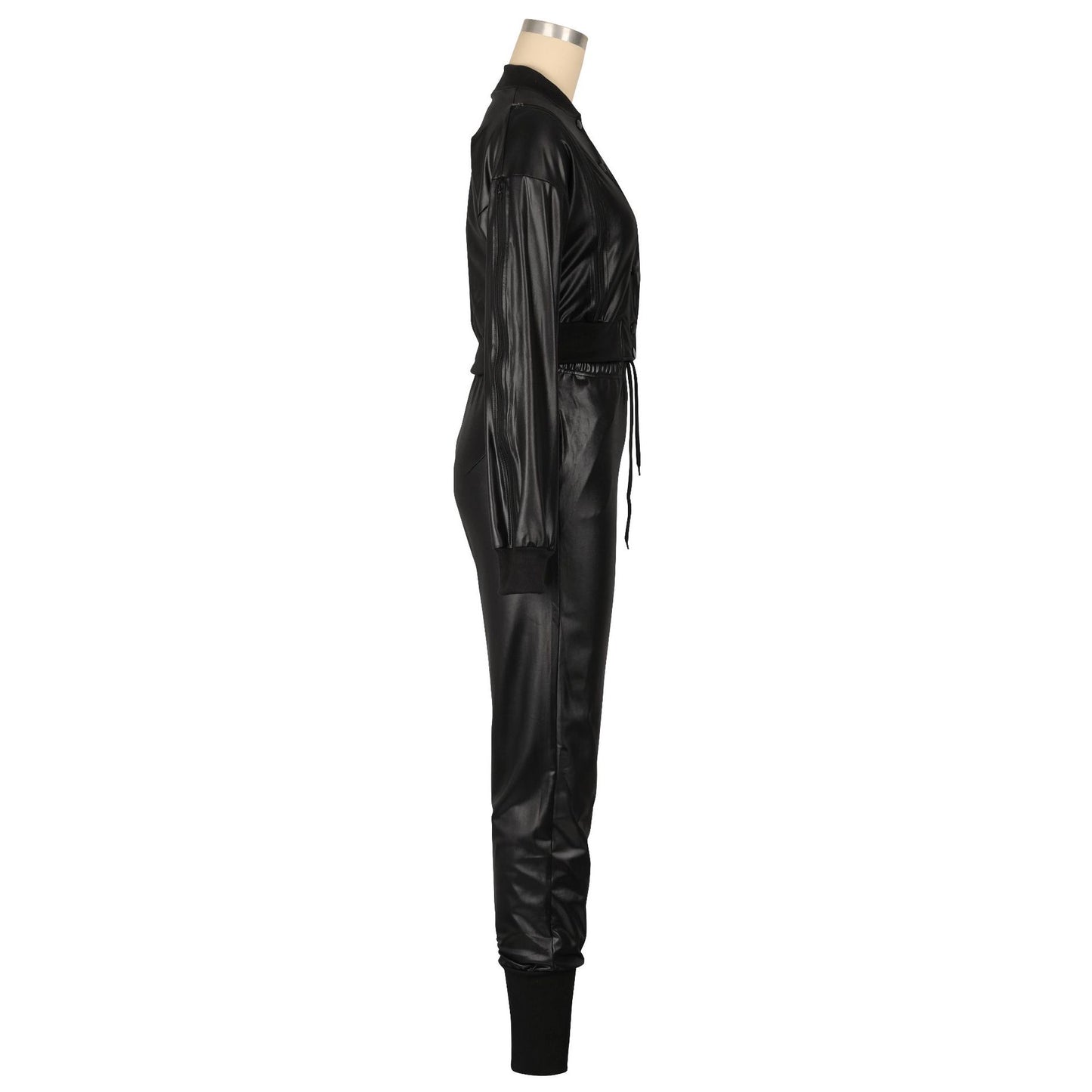 Zippered Faux Leather Two-Piece Outfit