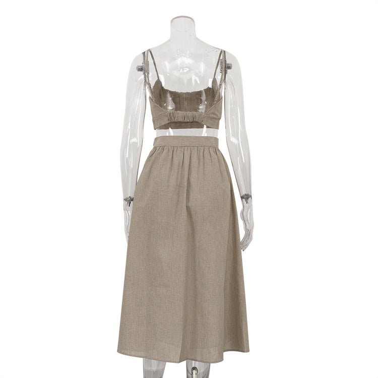 Cotton Ruched Vest & Maxi Skirt Set