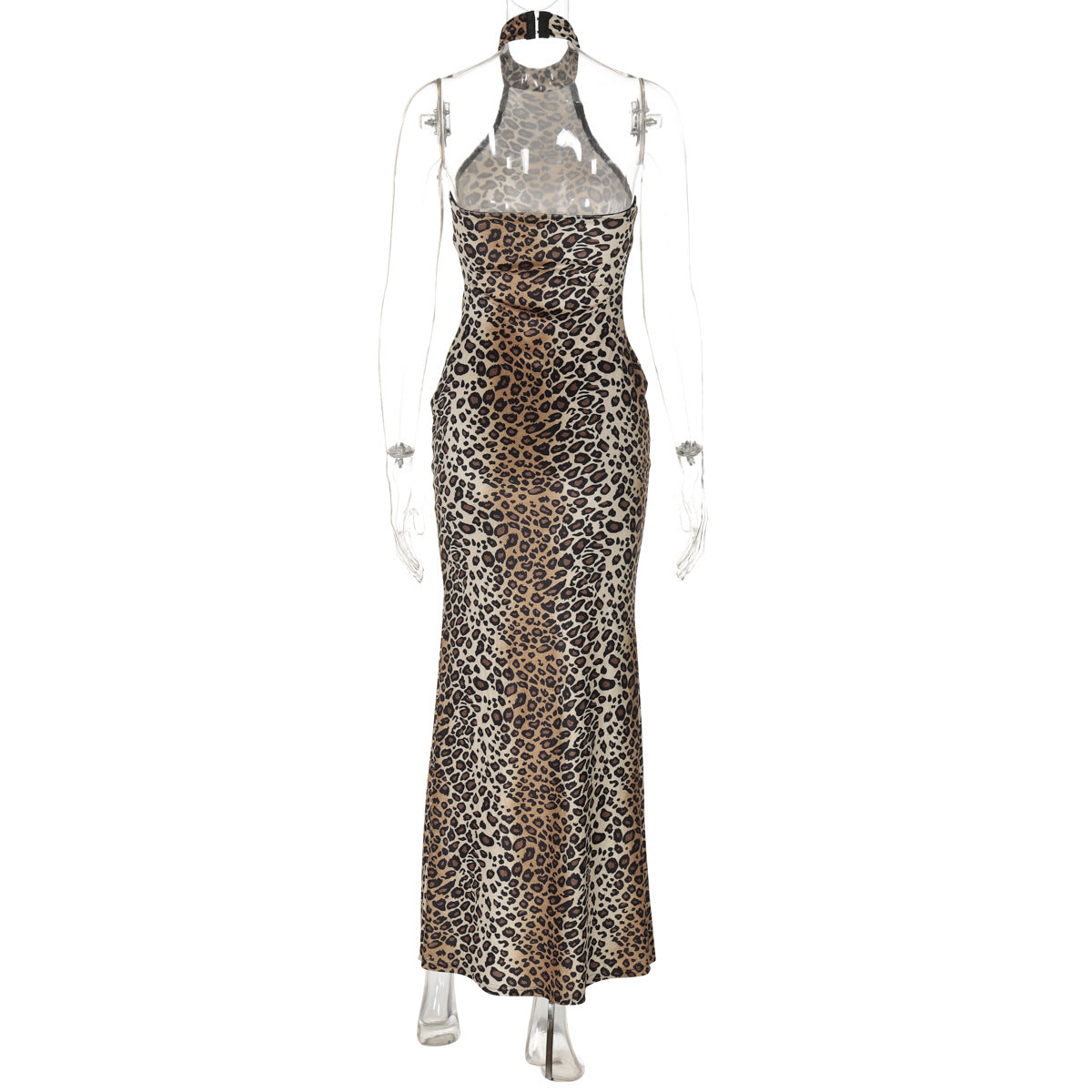 Leopard Print Halter Dress: Backless High Split Bodycon