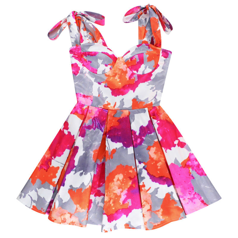 Printed Sweetheart Mini Dress - Sexy Backless Slimming A-Line