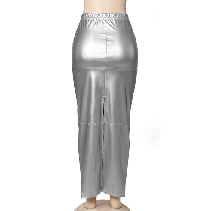 The Metallic Coated Slit Skirt