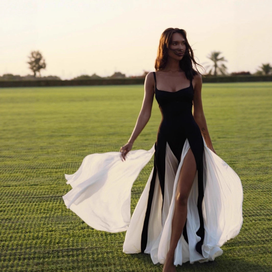 Coastal Contrast Split Maxi Dress