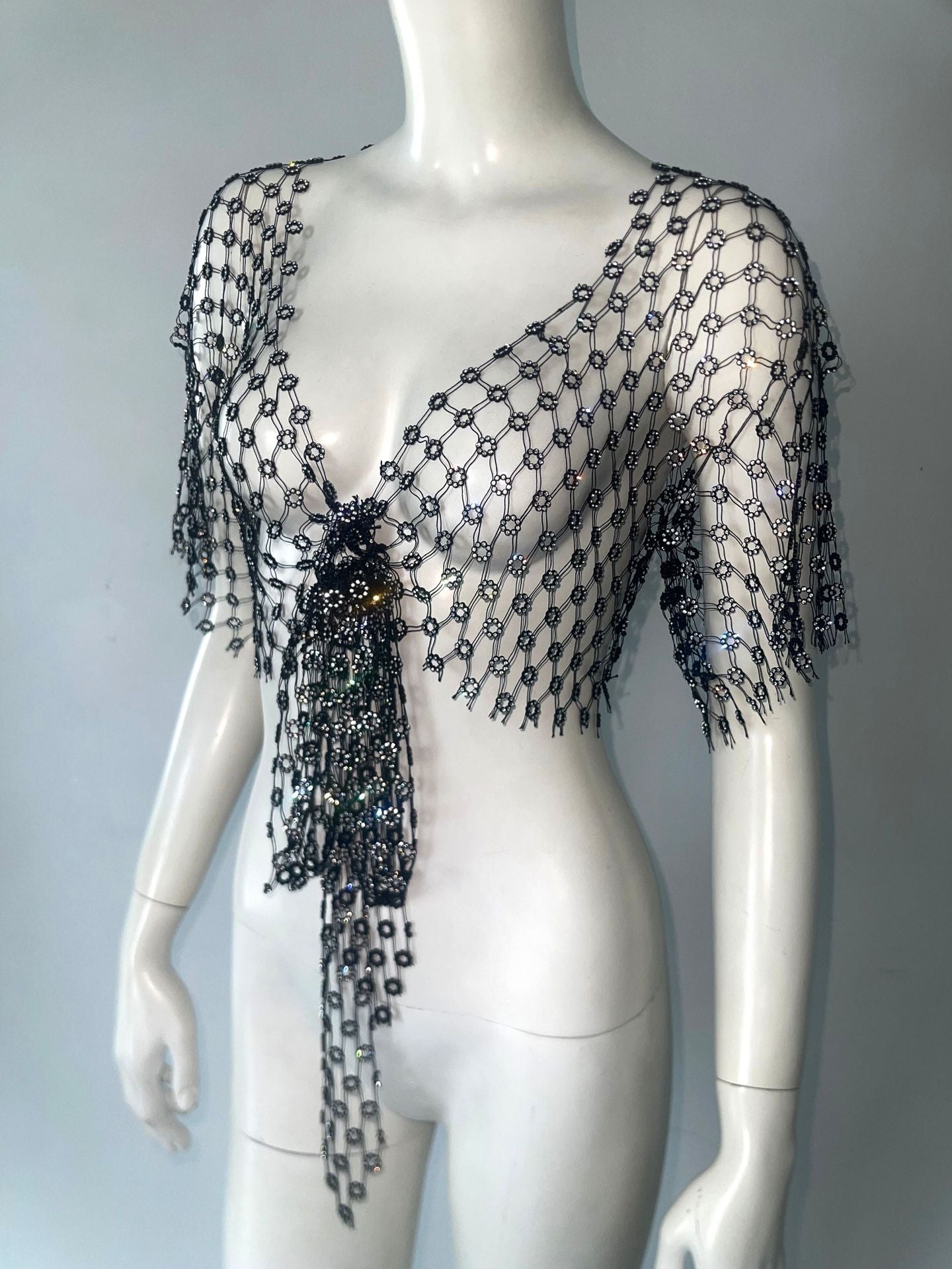 Sexy Rhinestone Fishnet Crop Top