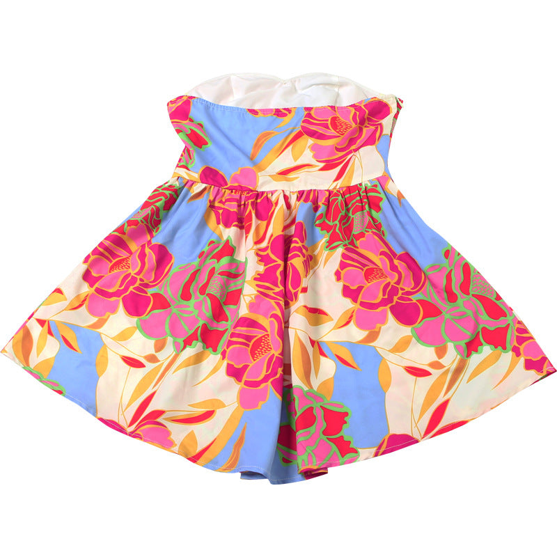 Sexy Floral A-Line Mini Dress - Sweetheart Backless & Ruched