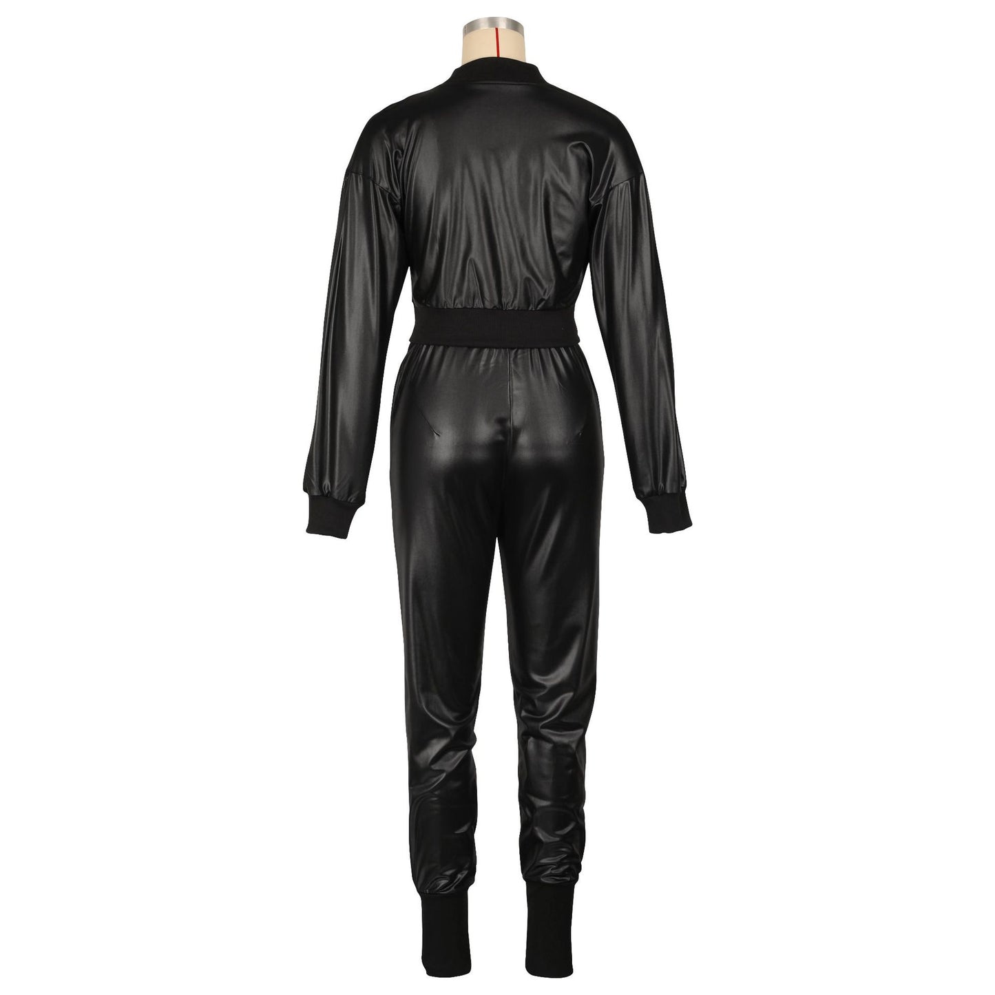 Zippered Faux Leather Two-Piece Outfit