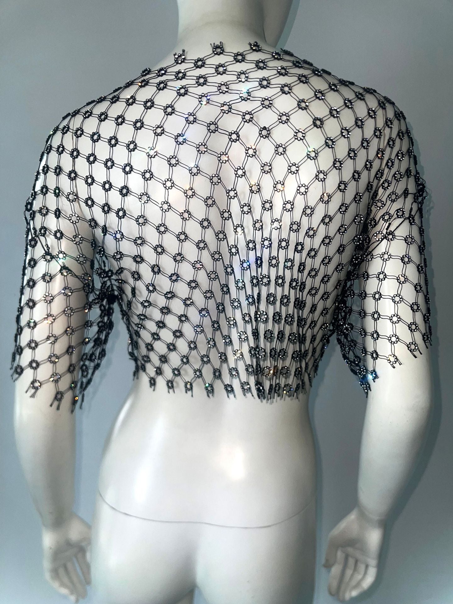Sexy Rhinestone Fishnet Crop Top