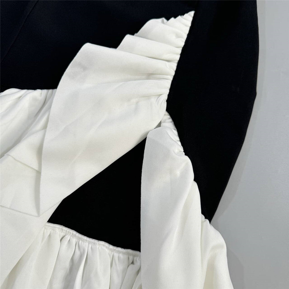 Black & White Patchwork Strapless Asymmetric Maxi Dress