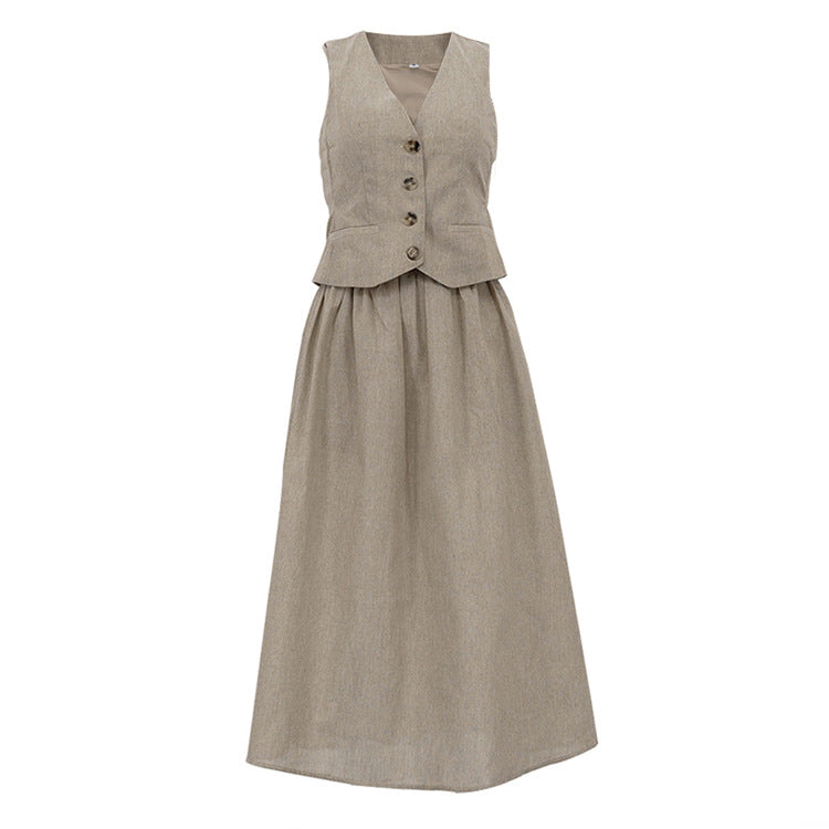 Cotton Ruched Vest & Maxi Skirt Set