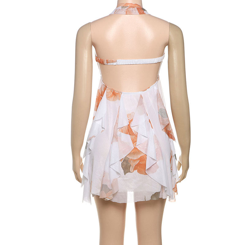 Sexy Halter Backless Mini Dress - Asymmetric Summer Cutout