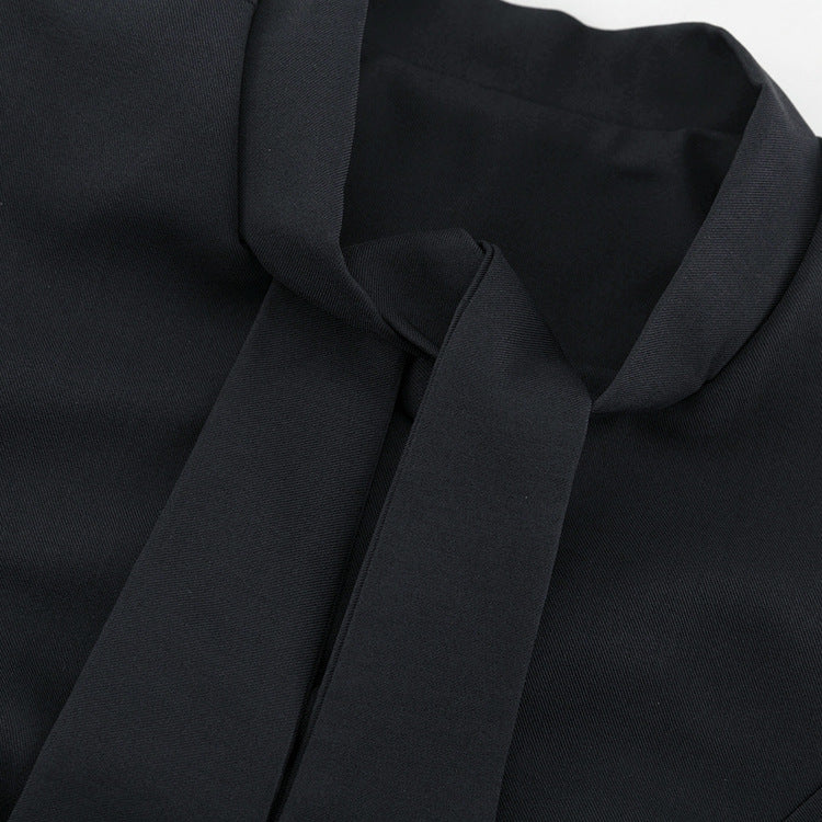 Slim-Fit Bow Tie Top & Skirt Suit