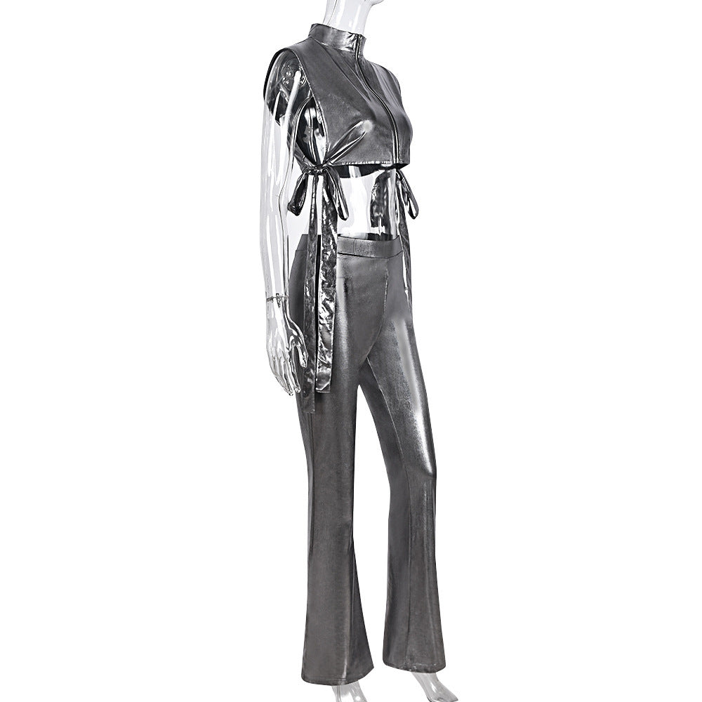Hollow Out & Flare Patent Leather Set