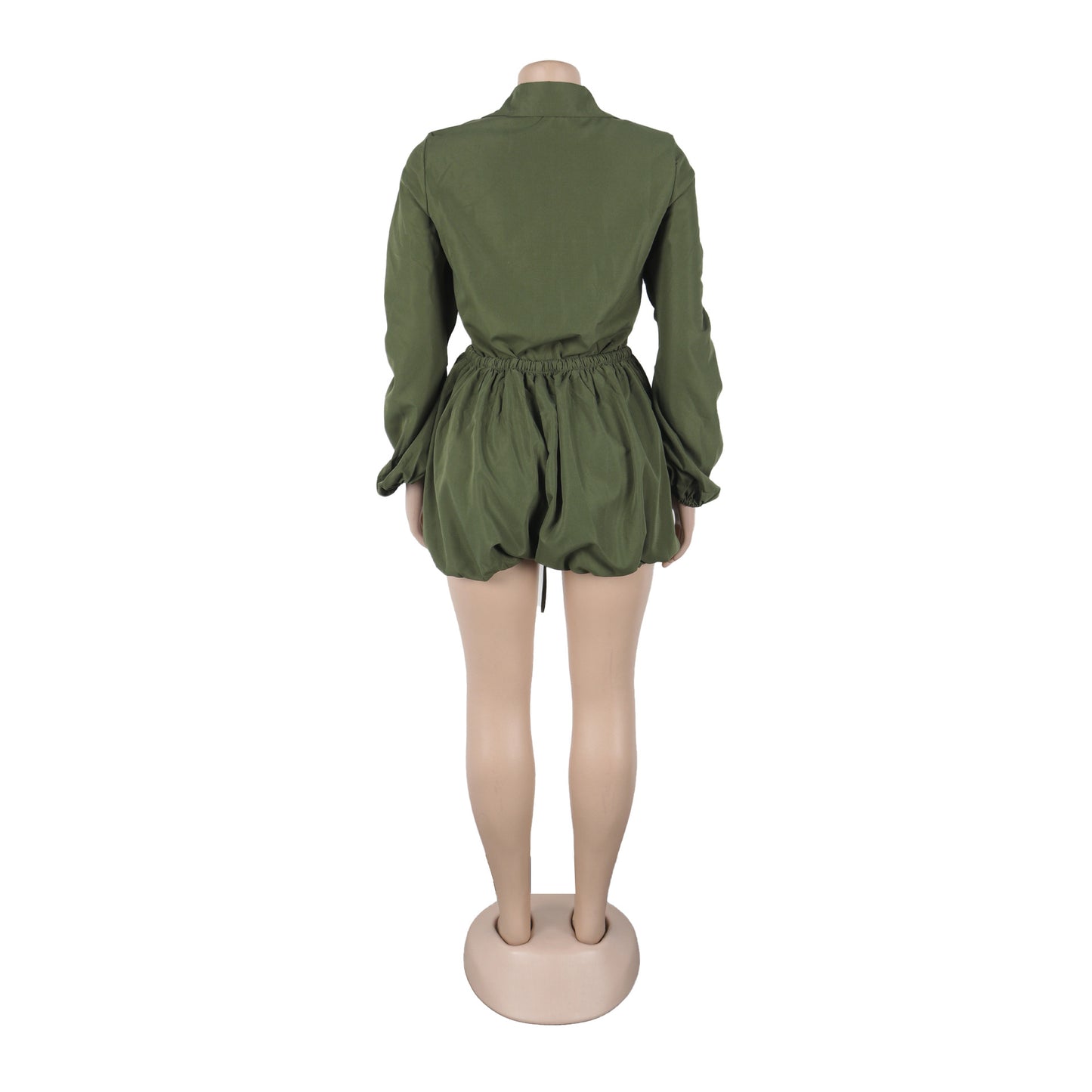 Women’s Casual Button-Up Jumpsuit – Collared Long Sleeve Romper with Ruched Waist and Loose Fit