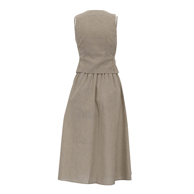 Cotton Ruched Vest & Maxi Skirt Set