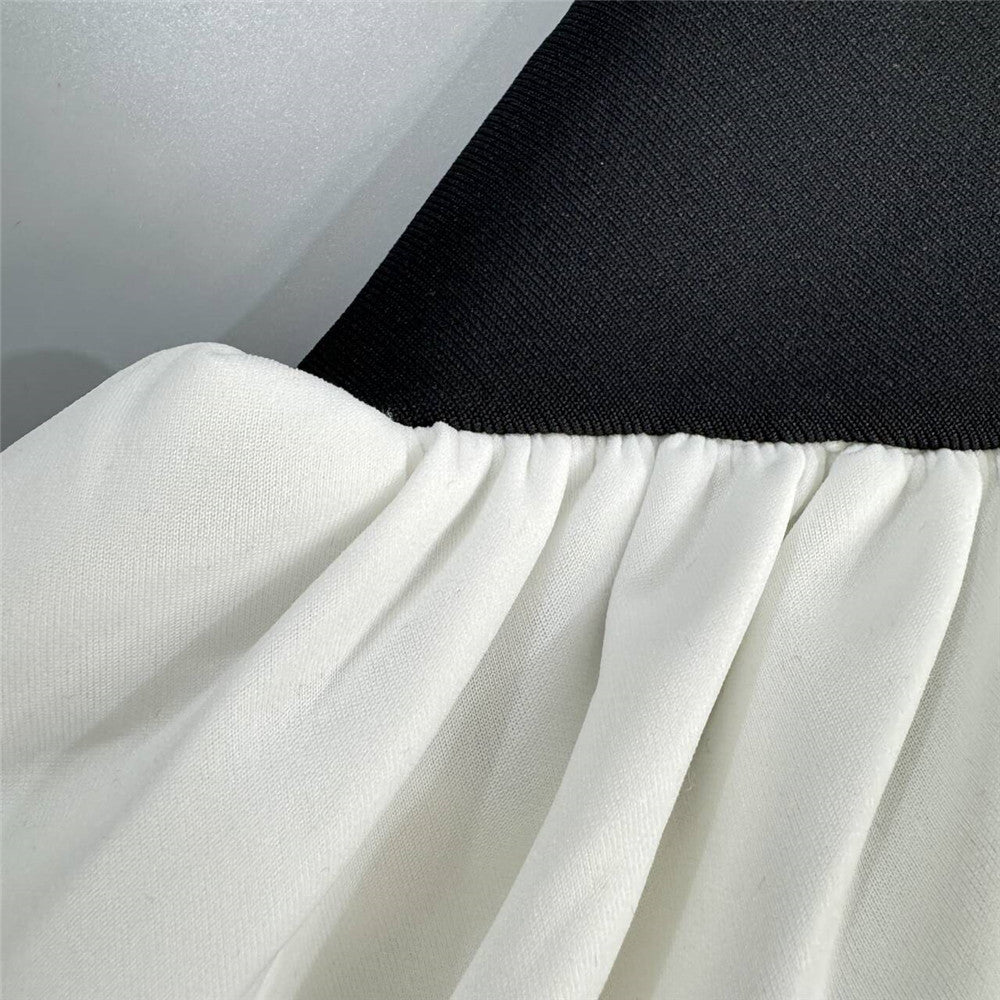 Black & White Patchwork Strapless Asymmetric Maxi Dress