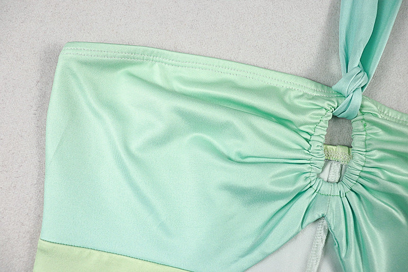 Turquoise Floral Ombre Halter Maxi Dress - Ruched Cutout A-Line Dress