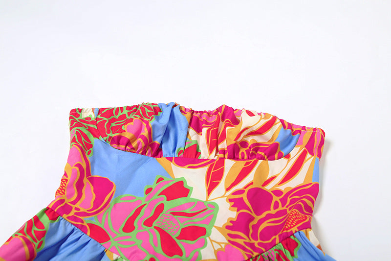 Sexy Floral A-Line Mini Dress - Sweetheart Backless & Ruched
