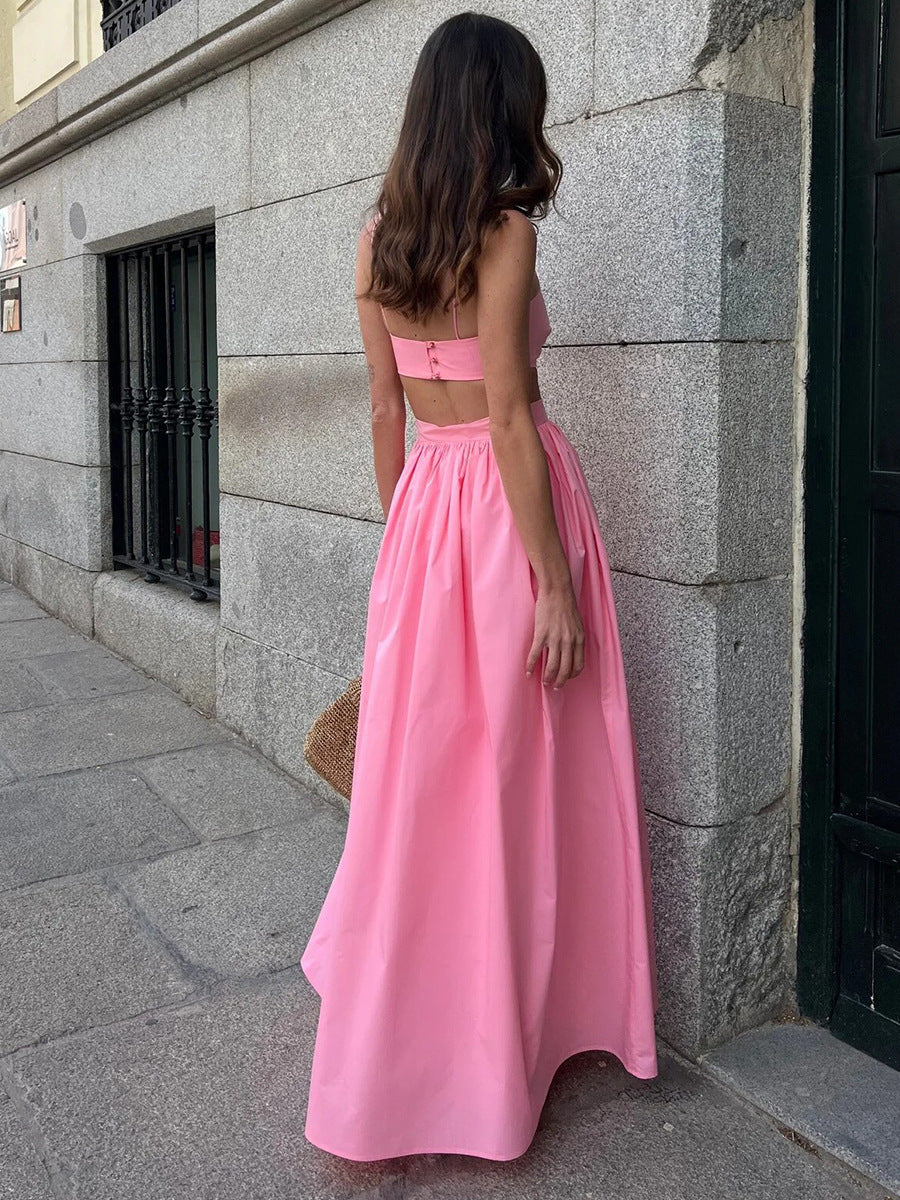 Cotton Two-Piece Set – Spaghetti Strap Crop Top & High-Rise Maxi Skirt
