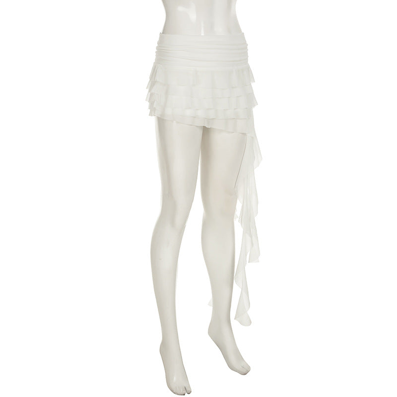 Sexy Bohemian Tiered Mini Skirt – Asymmetric Ruffle Pleated Design