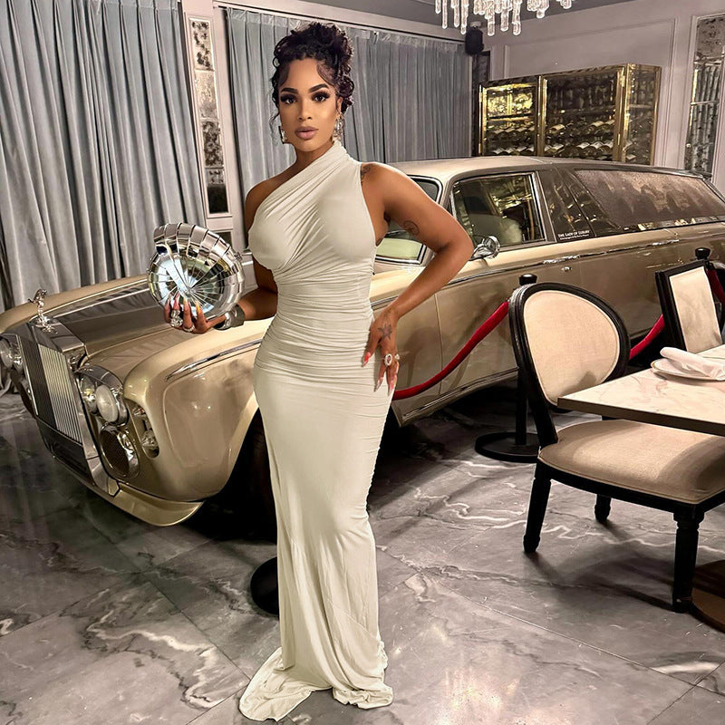 Elegant One-Shoulder Bodycon Maxi Dress – Asymmetric Ruched Formal Gown