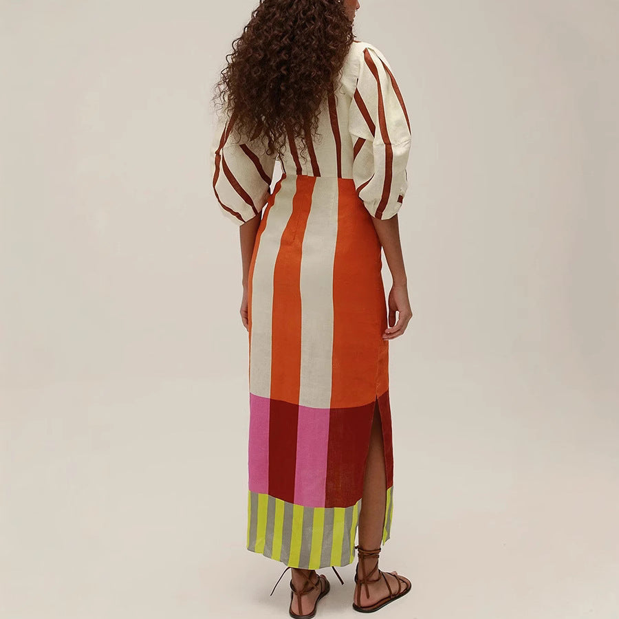 Summer Sexy Maxi Dress - Printed V-Neck with Split & Twisted Details