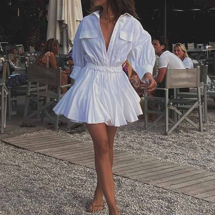 White Elegant Cotton Shirt Dress