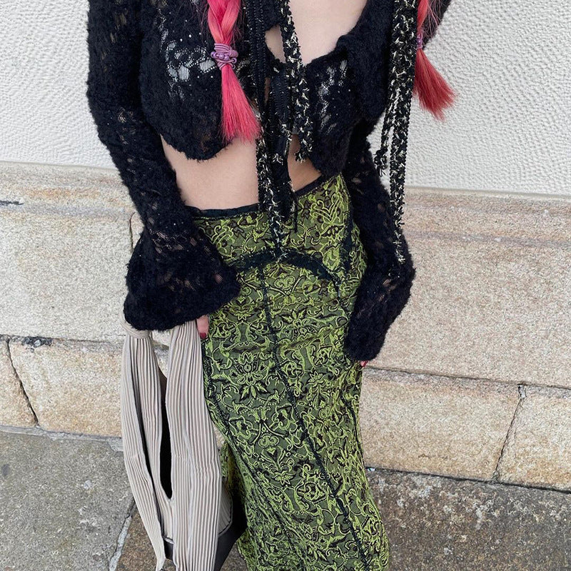 Retro Printed Lace Fishtail Skirt