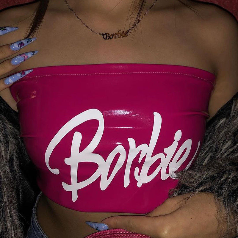 "Barbie" Faux Leather Strapless Crop Top