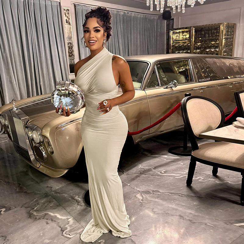Elegant One-Shoulder Bodycon Maxi Dress – Asymmetric Ruched Formal Gown