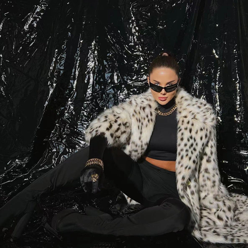 Elegant Leopard Print Faux Fur Coat – Belted Mid-Length Animal Print Winter Jacket