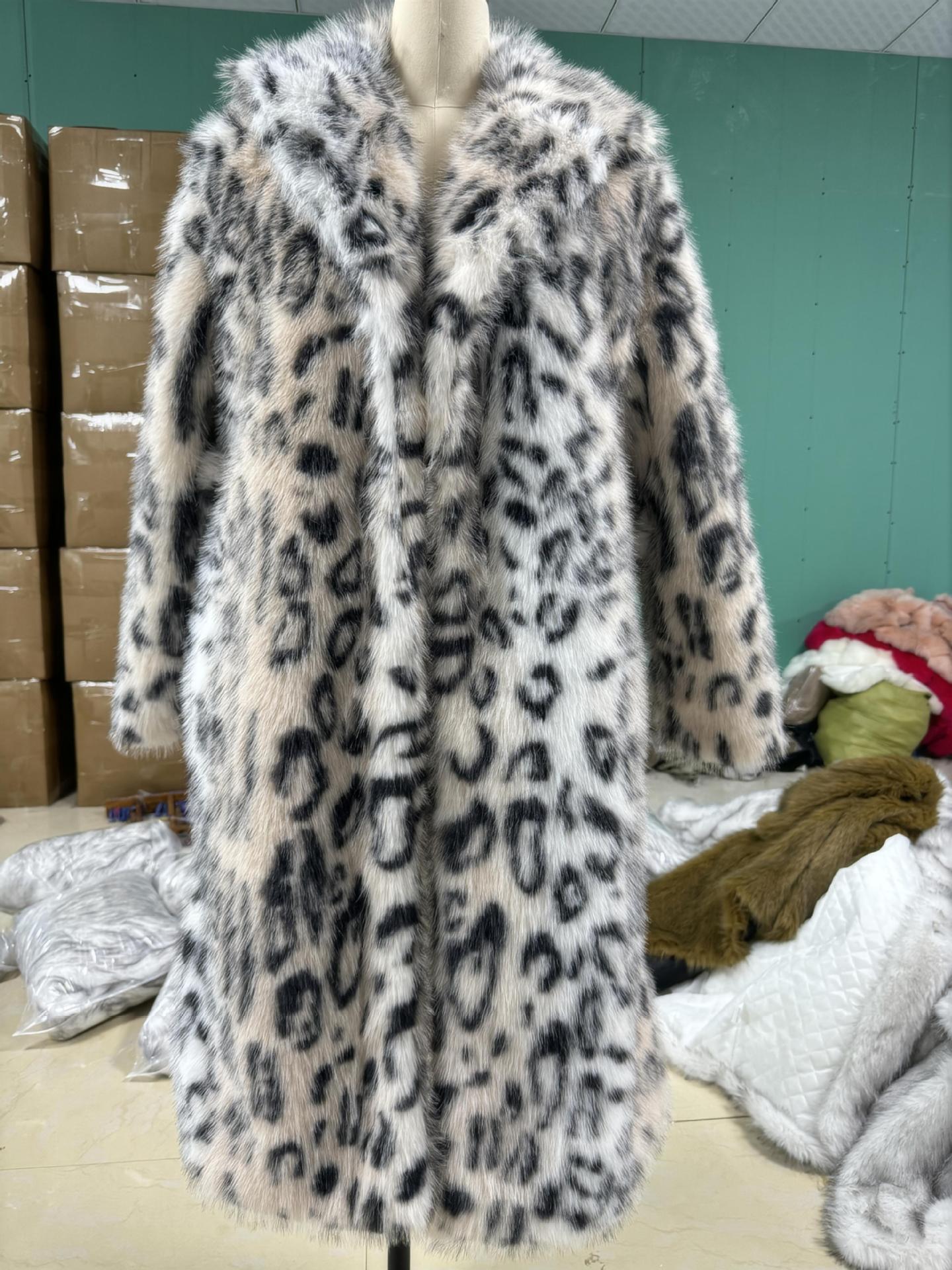 Elegant Leopard Print Faux Fur Coat – Belted Mid-Length Animal Print Winter Jacket