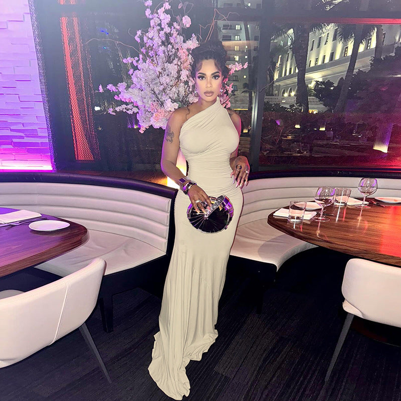 Elegant One-Shoulder Bodycon Maxi Dress – Asymmetric Ruched Formal Gown