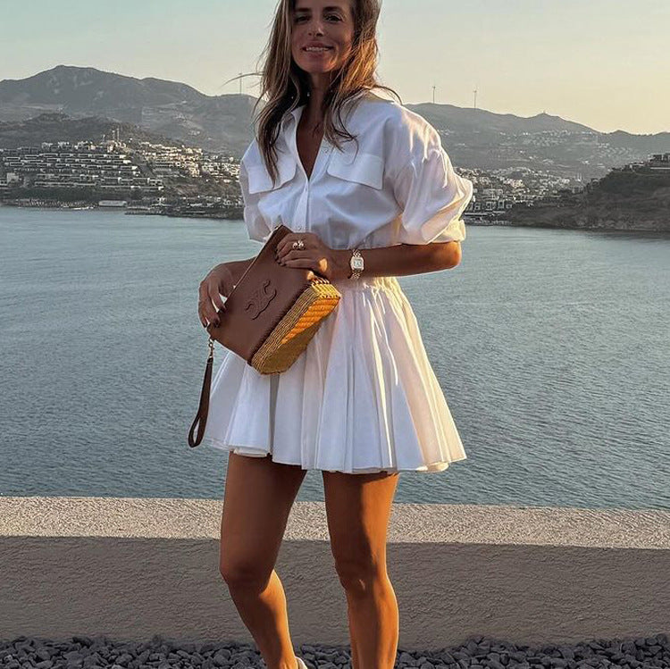 White Elegant Cotton Shirt Dress