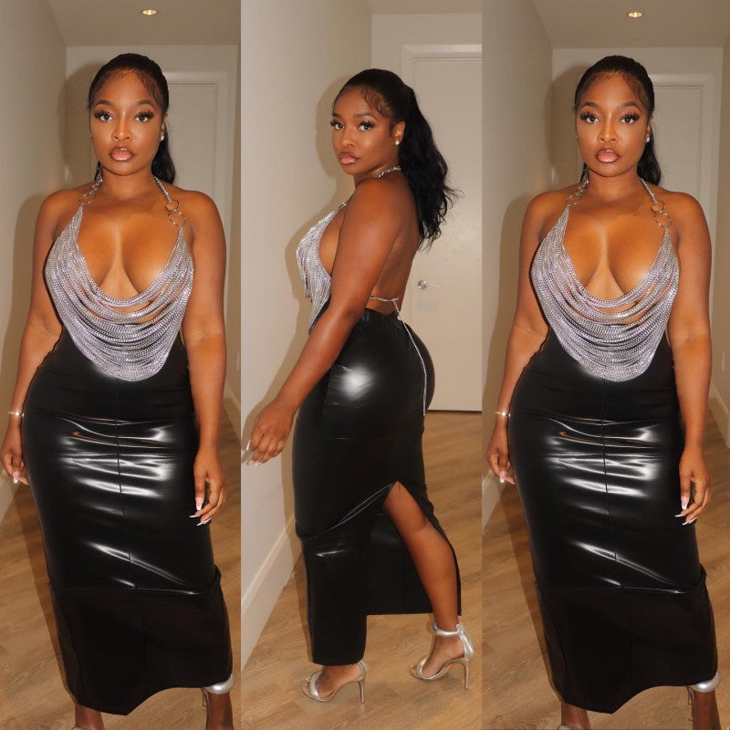 The Metallic Coated Slit Skirt