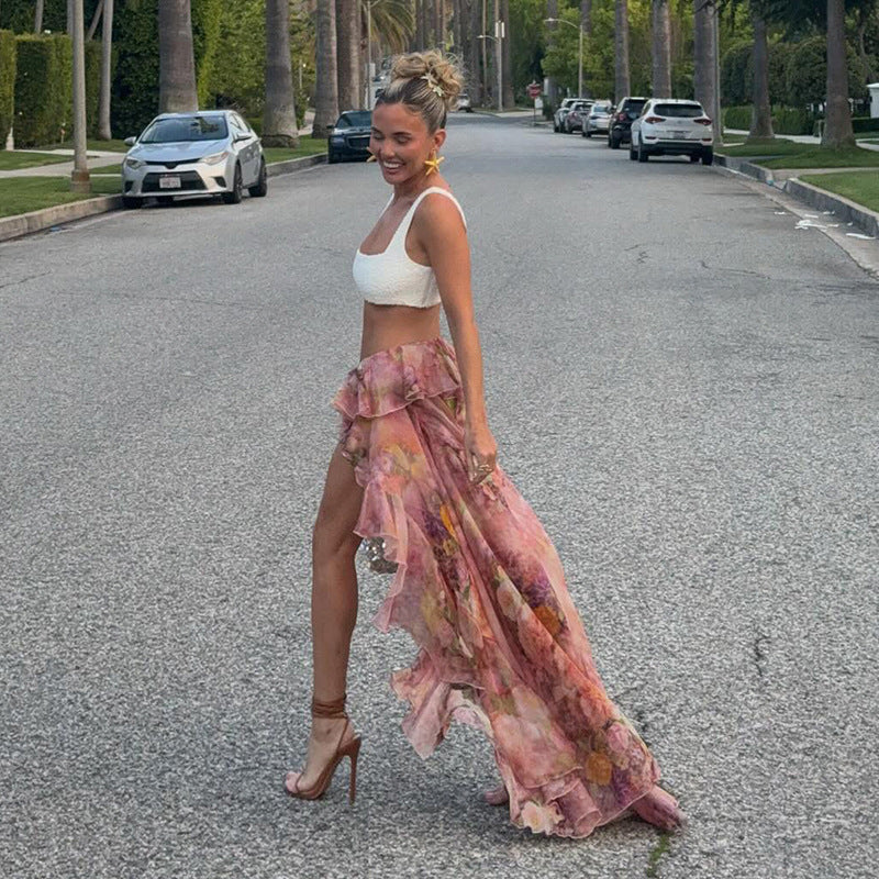 High-Waisted Floral Maxi Skirt with Ruffles
