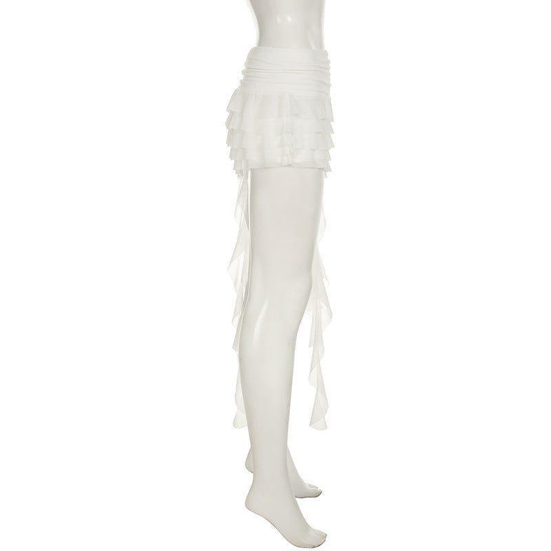 Sexy Bohemian Tiered Mini Skirt – Asymmetric Ruffle Pleated Design