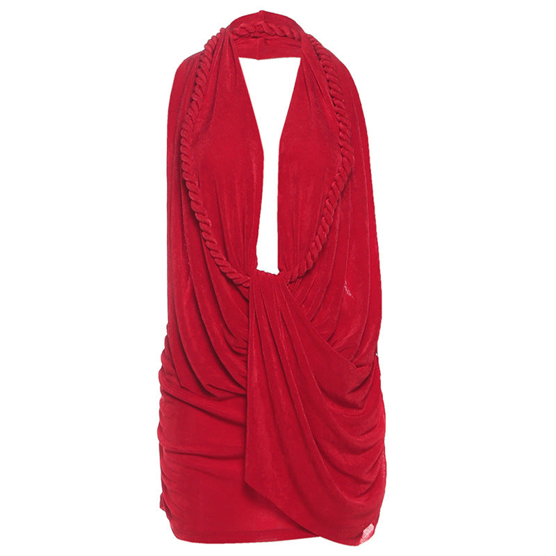 Women’s Deep V Bodycon Dress – Backless Halter, Sleeveless Party Dress