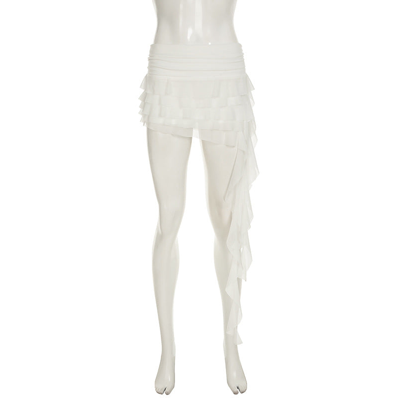 Sexy Bohemian Tiered Mini Skirt – Asymmetric Ruffle Pleated Design