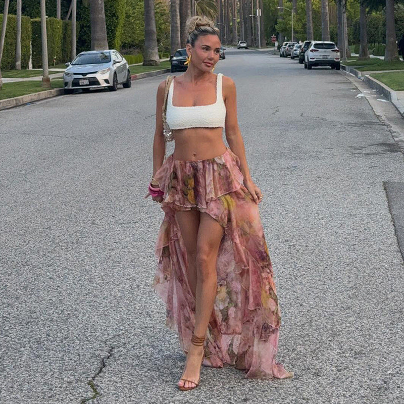 High-Waisted Floral Maxi Skirt with Ruffles