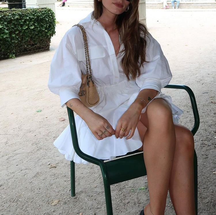 White Elegant Cotton Shirt Dress