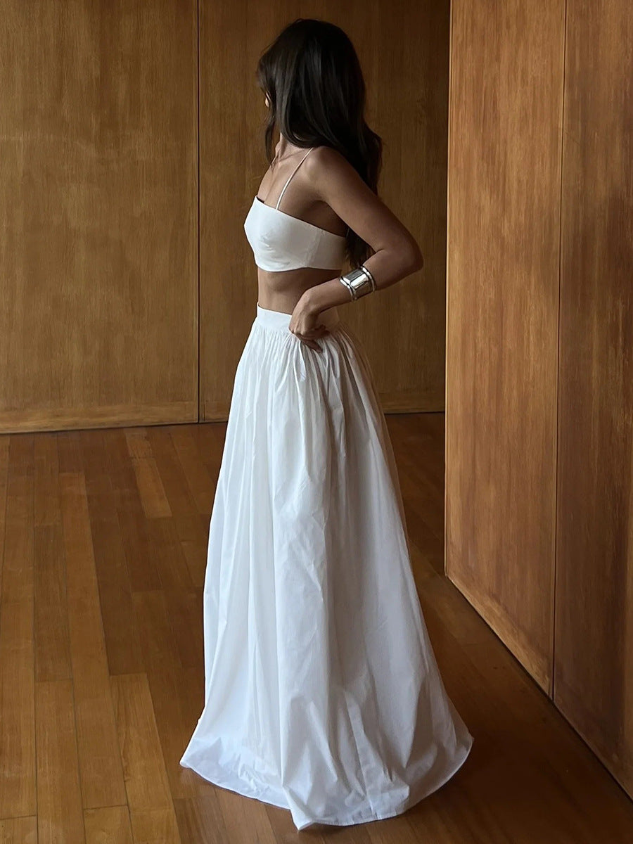 Cotton Two-Piece Set – Spaghetti Strap Crop Top & High-Rise Maxi Skirt