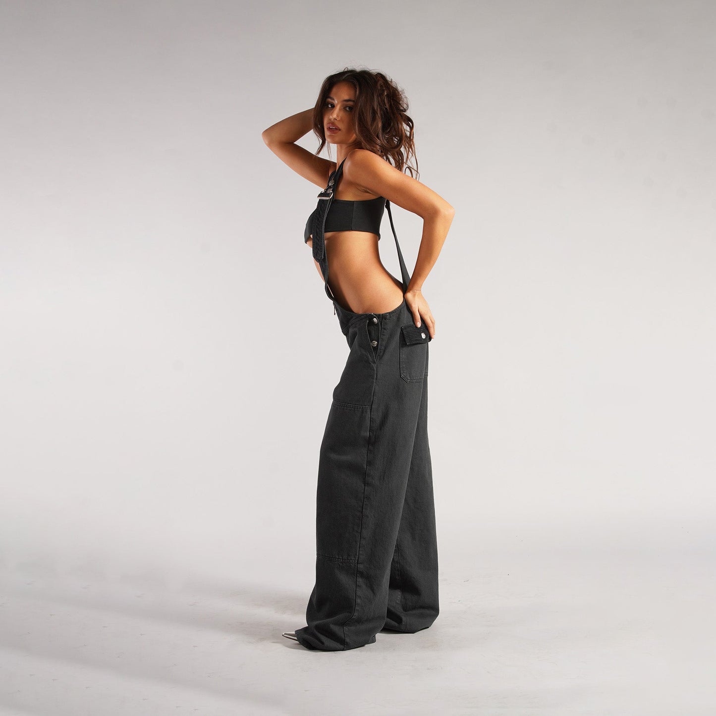 Wide-Leg Denim Overalls – High-Rise Straight Leg Jeans with Straps