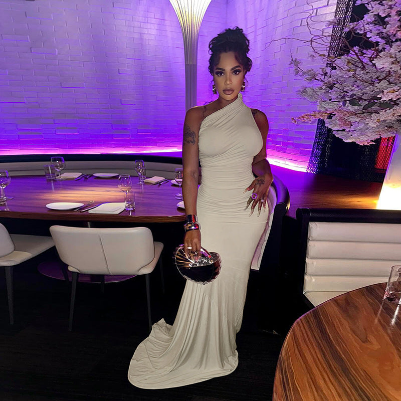 Elegant One-Shoulder Bodycon Maxi Dress – Asymmetric Ruched Formal Gown