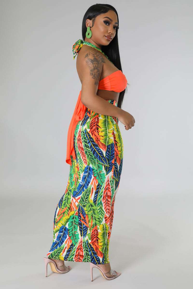 Print Halter Neck Bra Top & Skirt Set - London's Closet Boutique