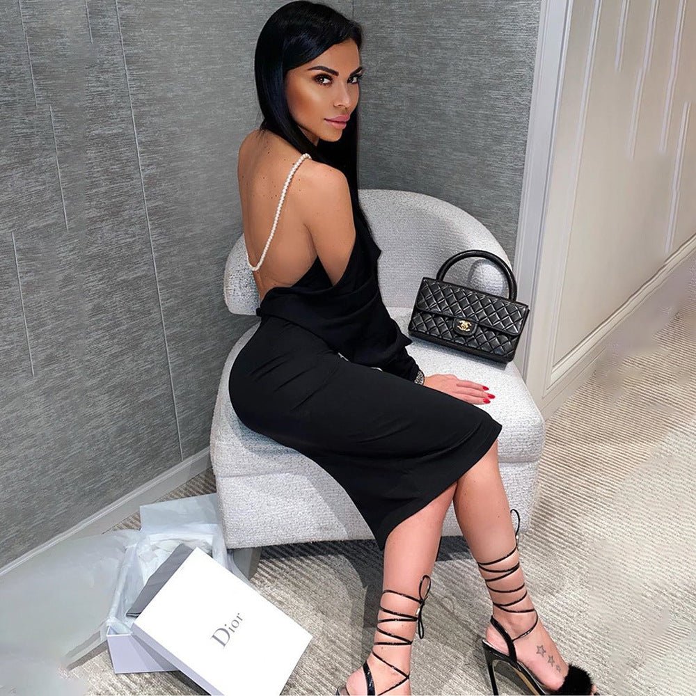 Hannah's Sexy Backless Pearl Chain Dress - London's Closet Boutique