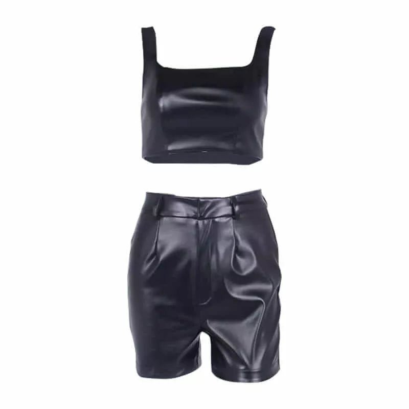 Leather Short and Crop Top Two-Piece Set - London's Closet Boutique