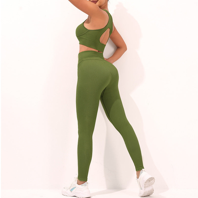 Women's Cutout Beauty Back Yoga Set – Cross-Thread Sports Vest & Low Rise Leggings