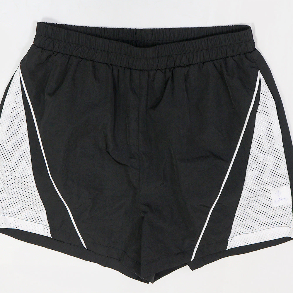 Two Piece Shorts Set - Color Block Zip Up Top & High Waist Shorts