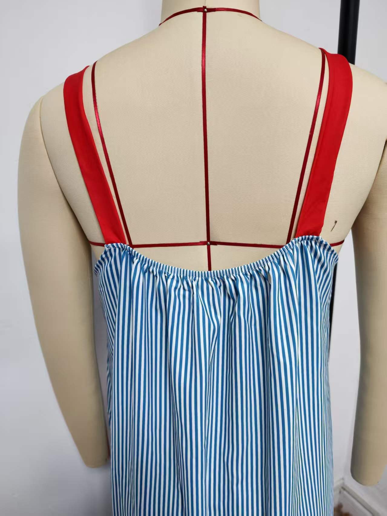 Women's Striped Maxi Dress – Boho Spaghetti Strap A-Line Vacation Dress